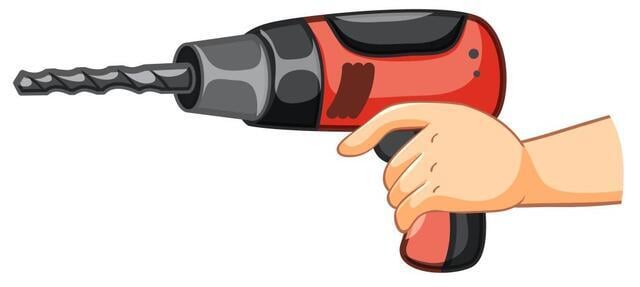 Illustration Of A Red And Black Power Drill With A Hand Gripping The Handle.
